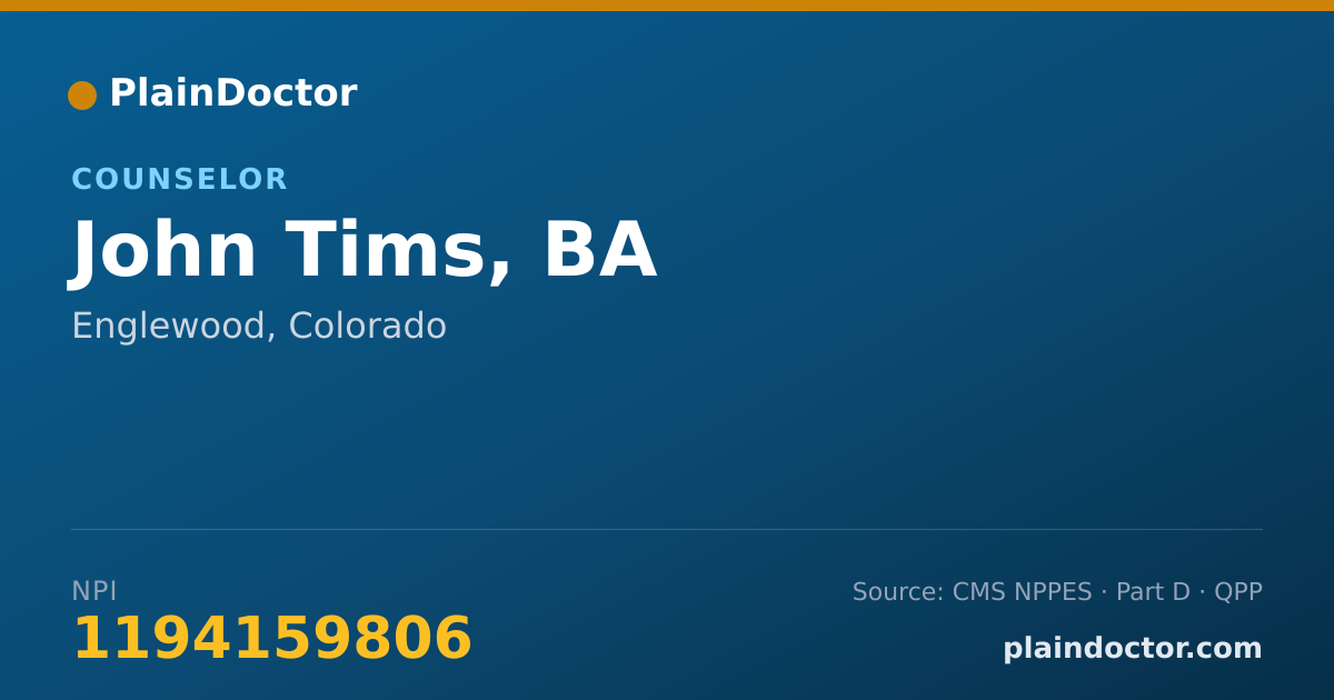 Shareable card for John Tims, BA - Counselor, Englewood, CO