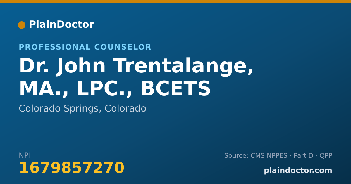Shareable card for John Trentalange, MA., LPC., BCETS - Professional Counselor, Colorado Springs, CO