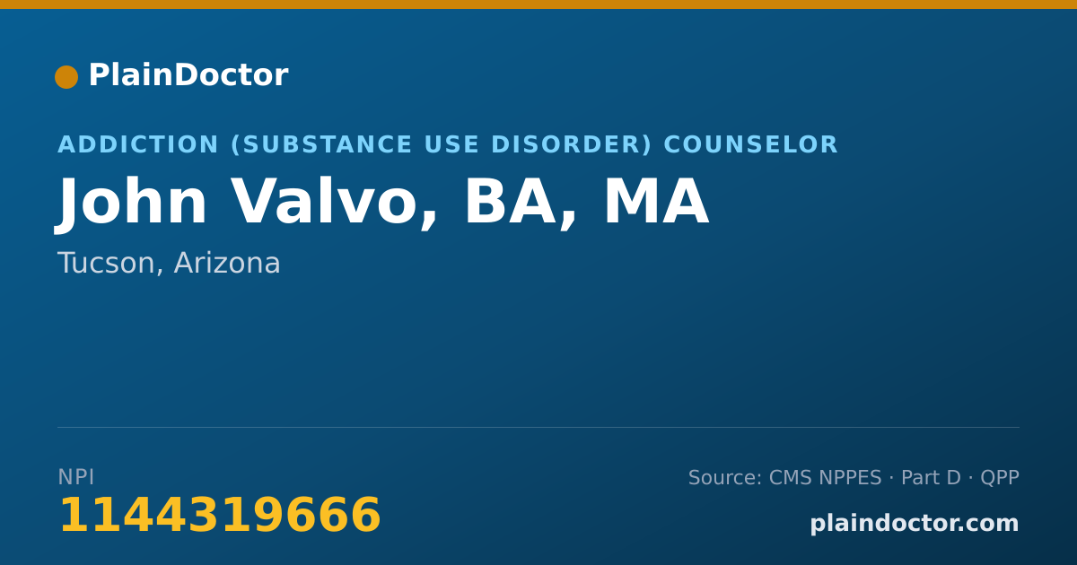 Shareable card for John Valvo, BA, MA - Addiction (Substance Use Disorder) Counselor, Tucson, AZ