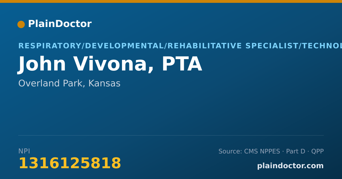 Shareable card for John Vivona, PTA - Respiratory/Developmental/Rehabilitative Specialist/Technologist, Overland Park, KS