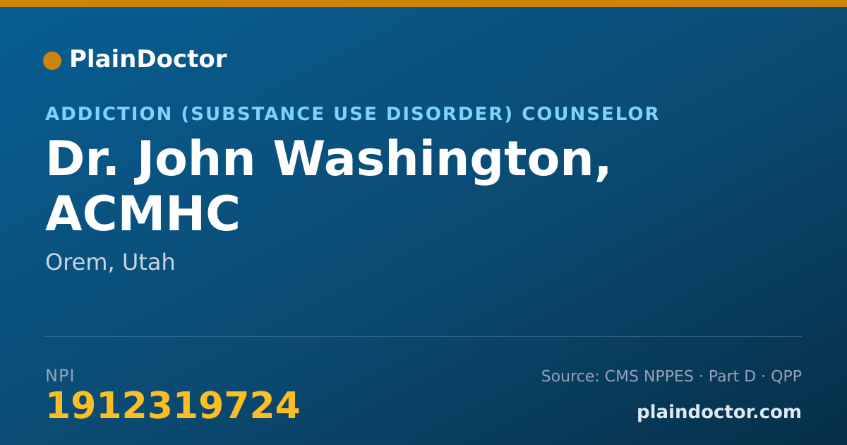 Shareable card for John Washington, ACMHC - Addiction (Substance Use Disorder) Counselor, Orem, UT