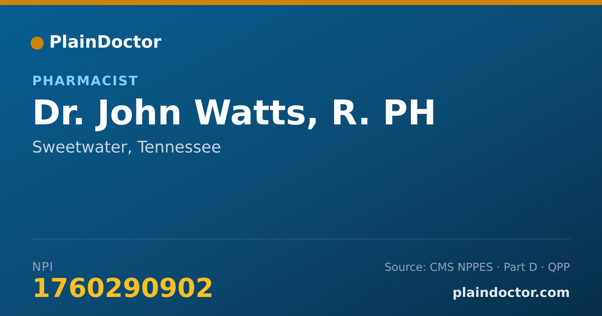 Shareable card for John Watts, R. PH - Pharmacist, Sweetwater, TN