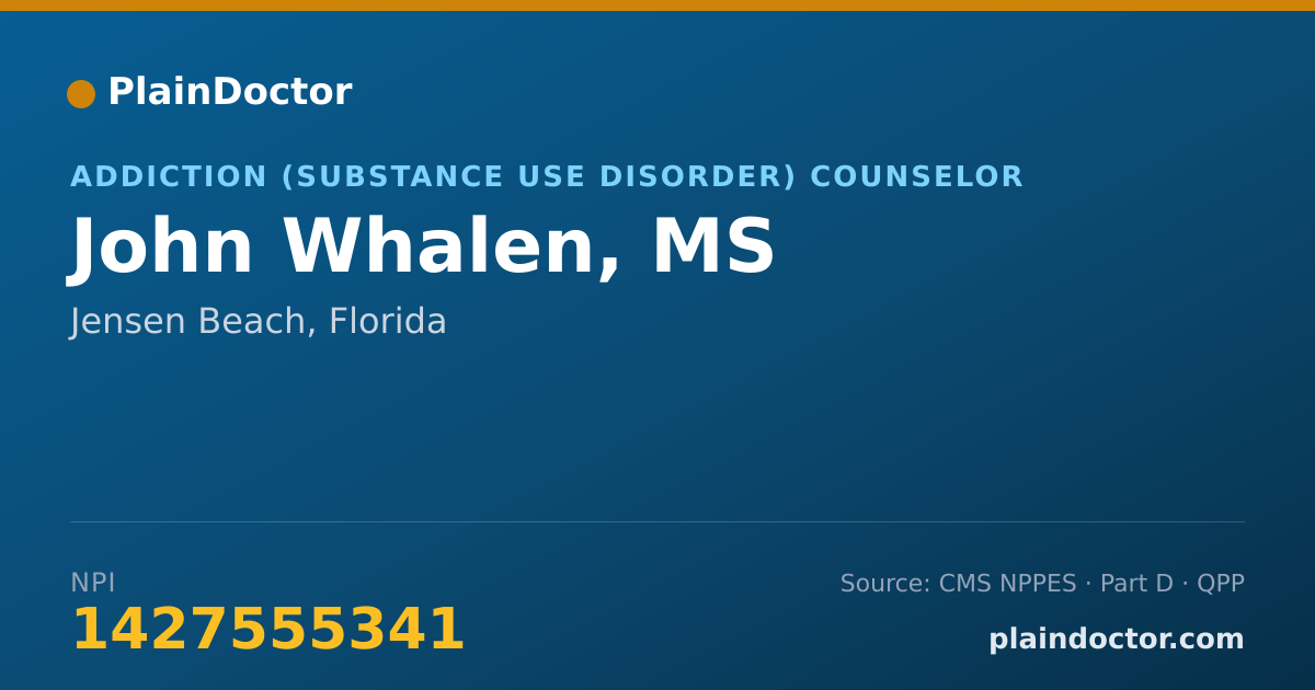 Shareable card for John Whalen, MS - Addiction (Substance Use Disorder) Counselor, Jensen Beach, FL