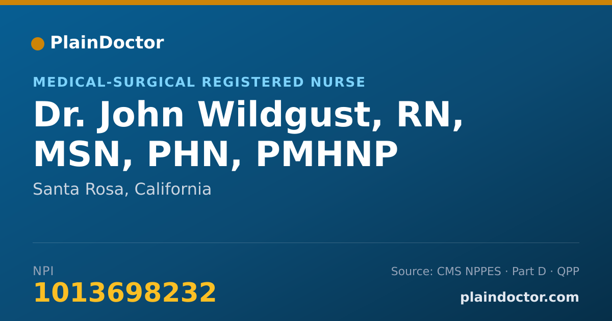 Shareable card for John Wildgust, RN, MSN, PHN, PMHNP - Medical-Surgical Registered Nurse, Santa Rosa, CA