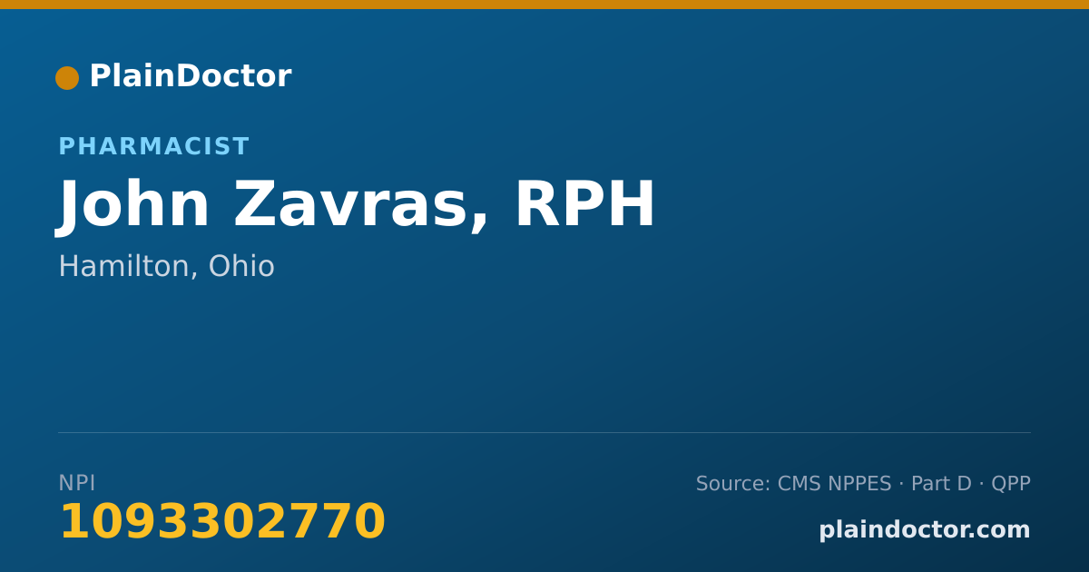 Shareable card for John Zavras, RPH - Pharmacist, Hamilton, OH