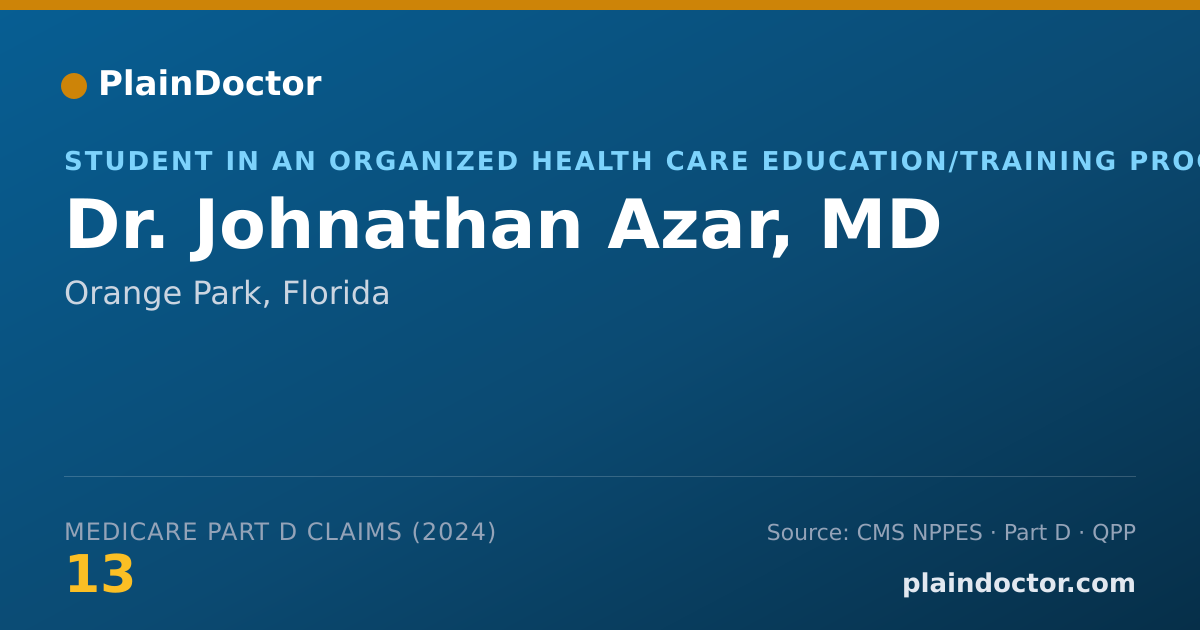 Shareable card for Johnathan Azar, MD - Student in an Organized Health Care Education/Training Program, Orange Park, FL