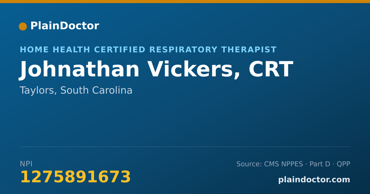 Shareable card for Johnathan Vickers, CRT - Home Health Certified Respiratory Therapist, Taylors, SC