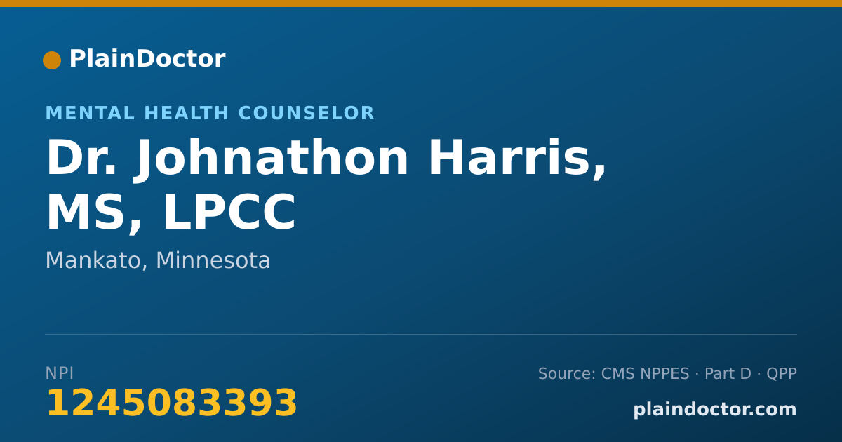 Shareable card for Johnathon Harris, MS, LPCC - Mental Health Counselor, Mankato, MN