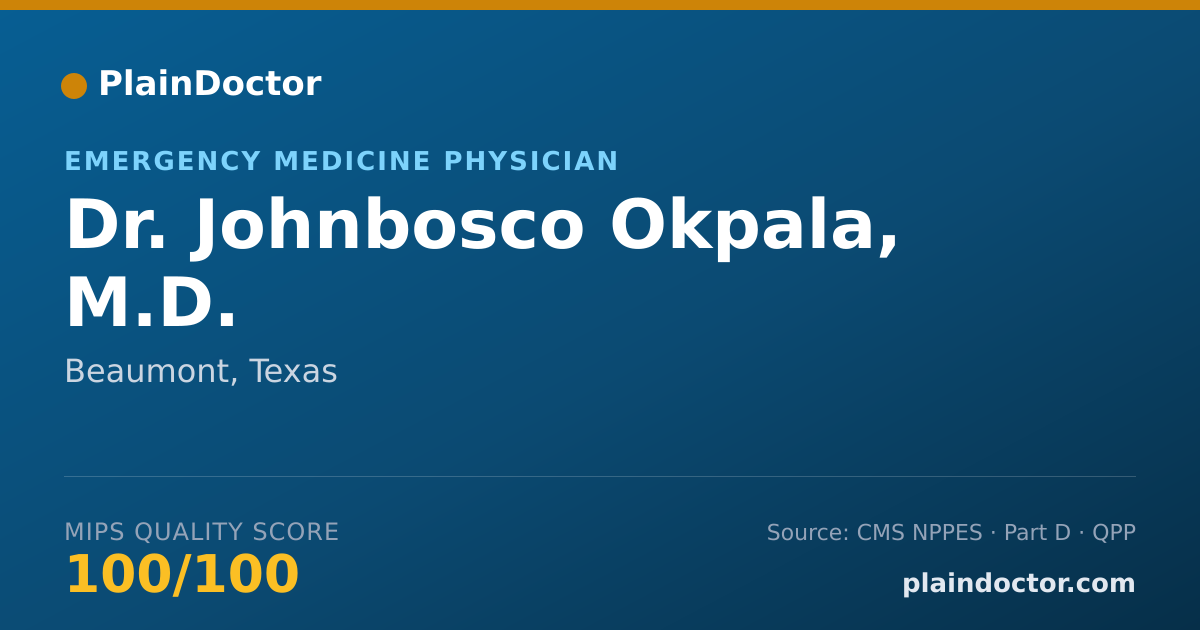Shareable card for Johnbosco Okpala, M.D. - Emergency Medicine Physician, Beaumont, TX