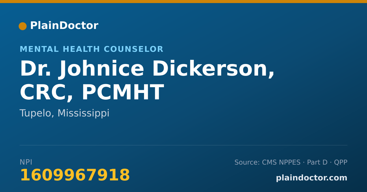 Shareable card for Johnice Dickerson, CRC, PCMHT - Mental Health Counselor, Tupelo, MS