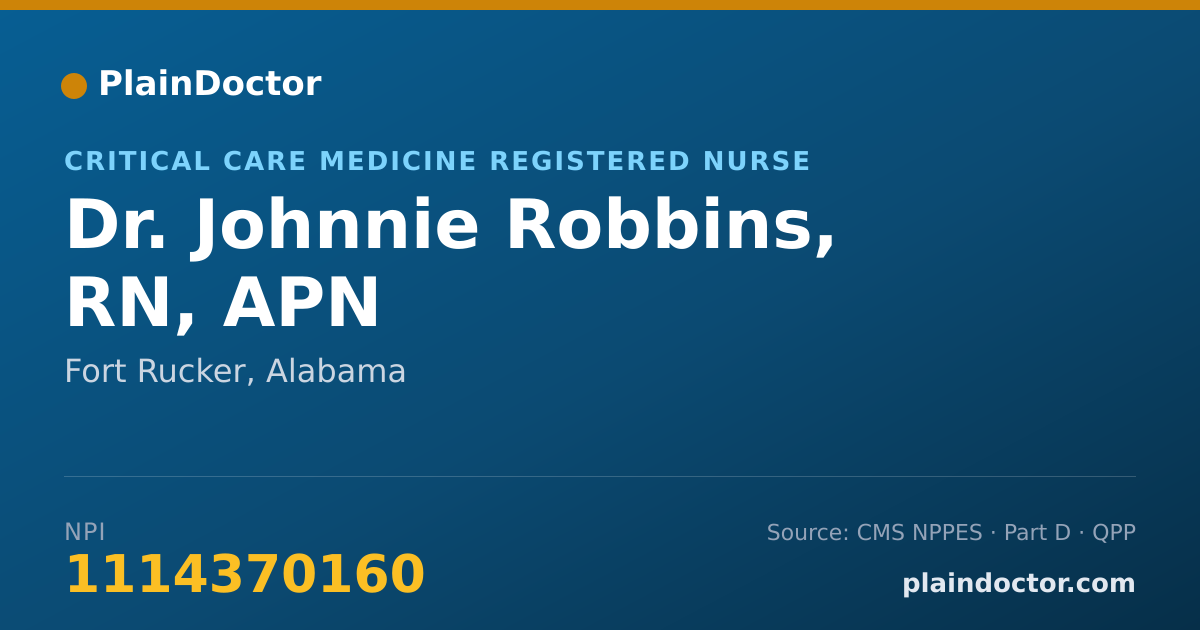 Shareable card for Johnnie Robbins, RN, APN - Critical Care Medicine Registered Nurse, Fort Rucker, AL
