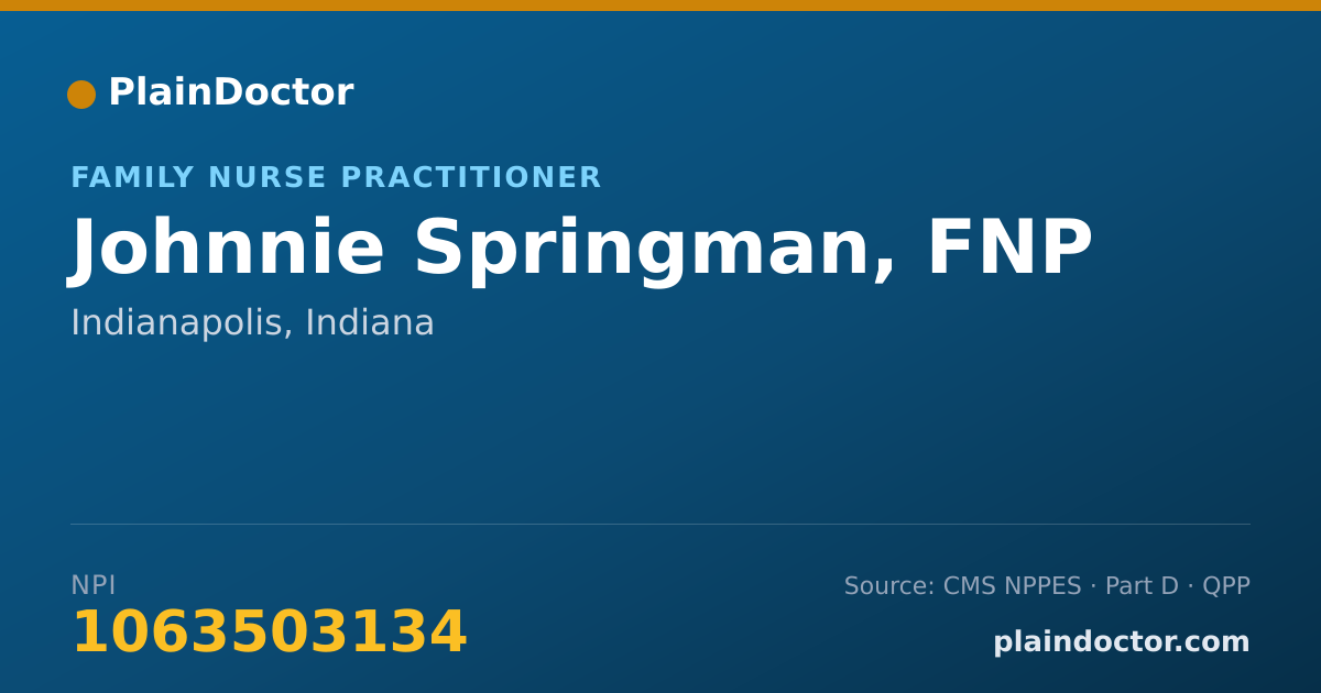 Shareable card for Johnnie Springman, FNP - Family Nurse Practitioner, Indianapolis, IN