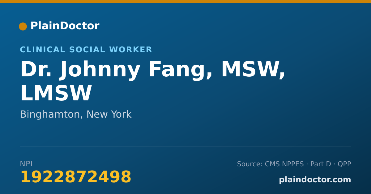 Shareable card for Johnny Fang, MSW, LMSW - Clinical Social Worker, Binghamton, NY