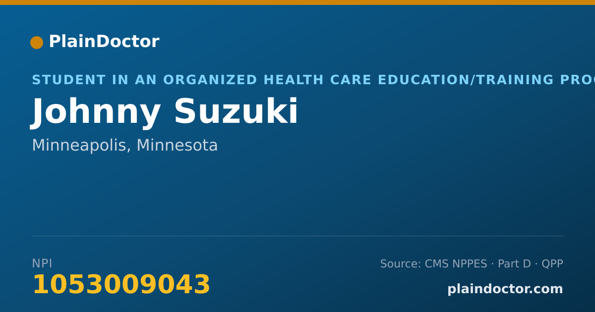 Shareable card for Johnny Suzuki - Student in an Organized Health Care Education/Training Program, Minneapolis, MN