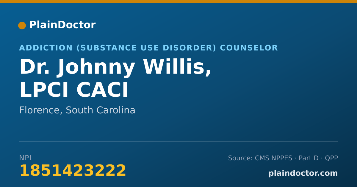 Shareable card for Johnny Willis, LPCI CACI - Addiction (Substance Use Disorder) Counselor, Florence, SC