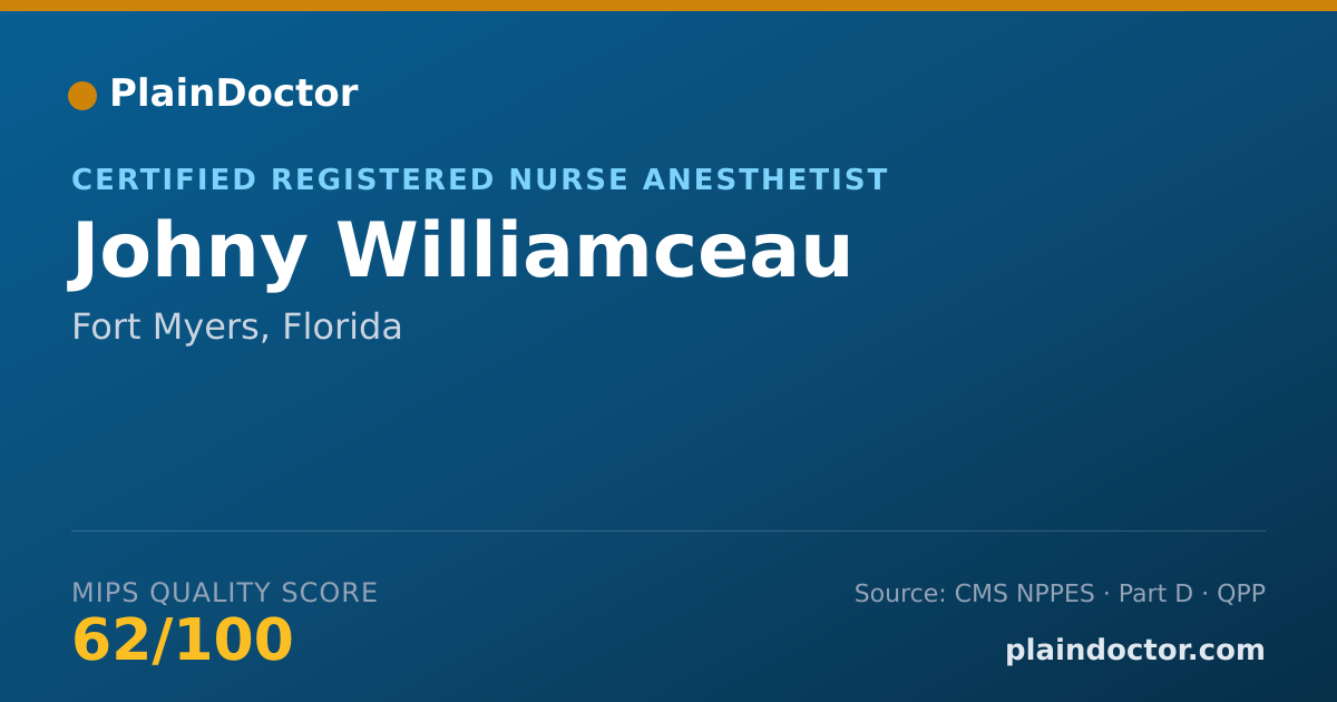 Shareable card for Johny Williamceau - Certified Registered Nurse Anesthetist, Fort Myers, FL