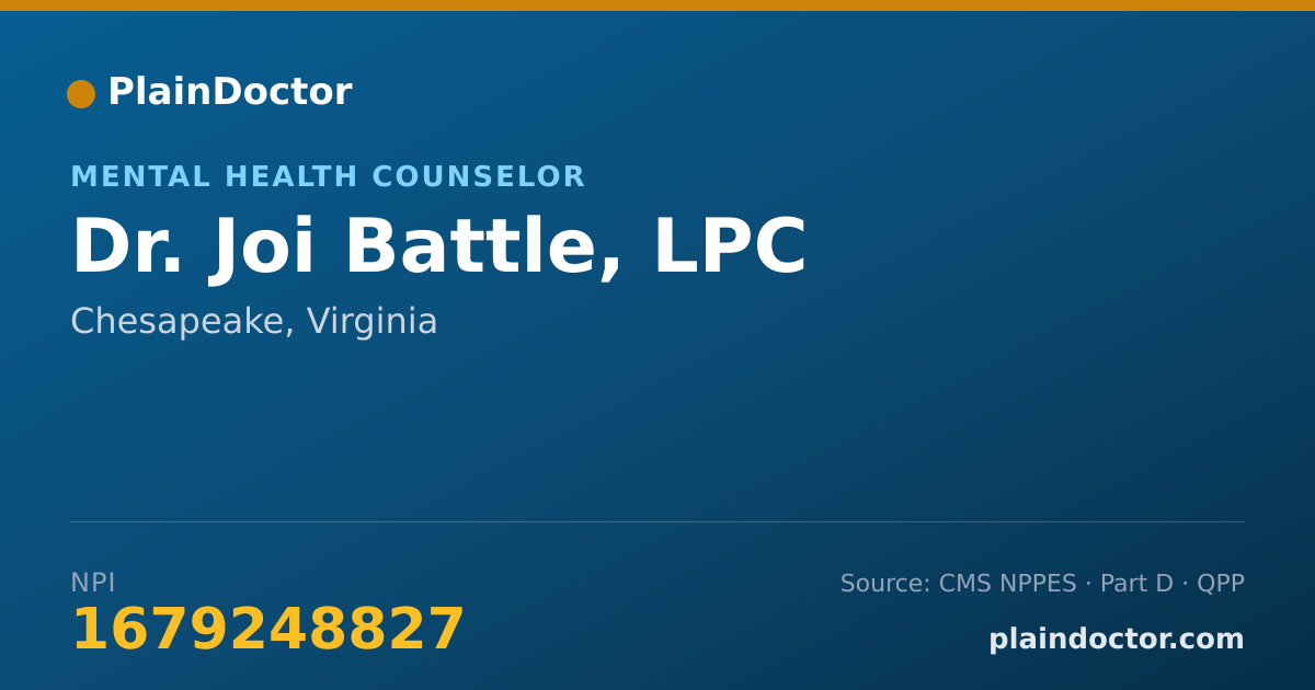 Shareable card for Joi Battle, LPC - Mental Health Counselor, Chesapeake, VA
