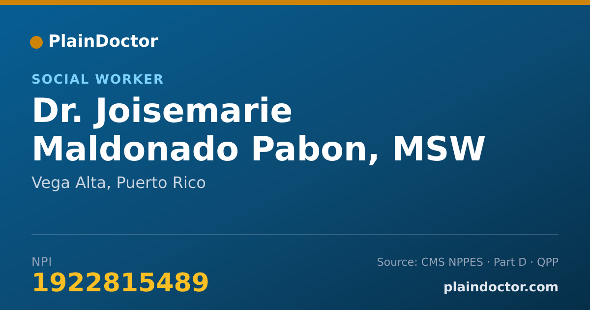 Shareable card for Joisemarie Maldonado Pabon, MSW - Social Worker, Vega Alta, PR
