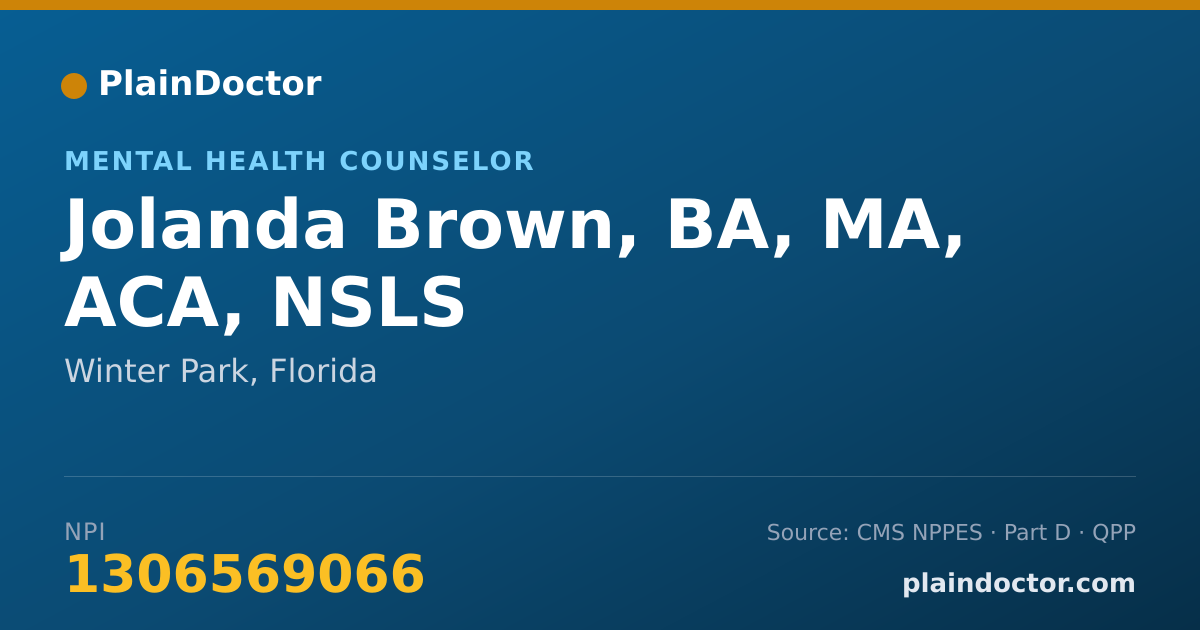 Shareable card for Jolanda Brown, BA, MA, ACA, NSLS - Mental Health Counselor, Winter Park, FL
