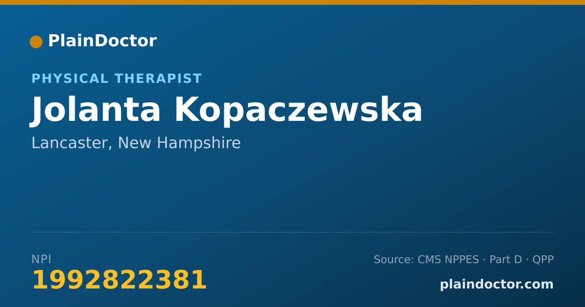 Shareable card for Jolanta Kopaczewska - Physical Therapist, Lancaster, NH