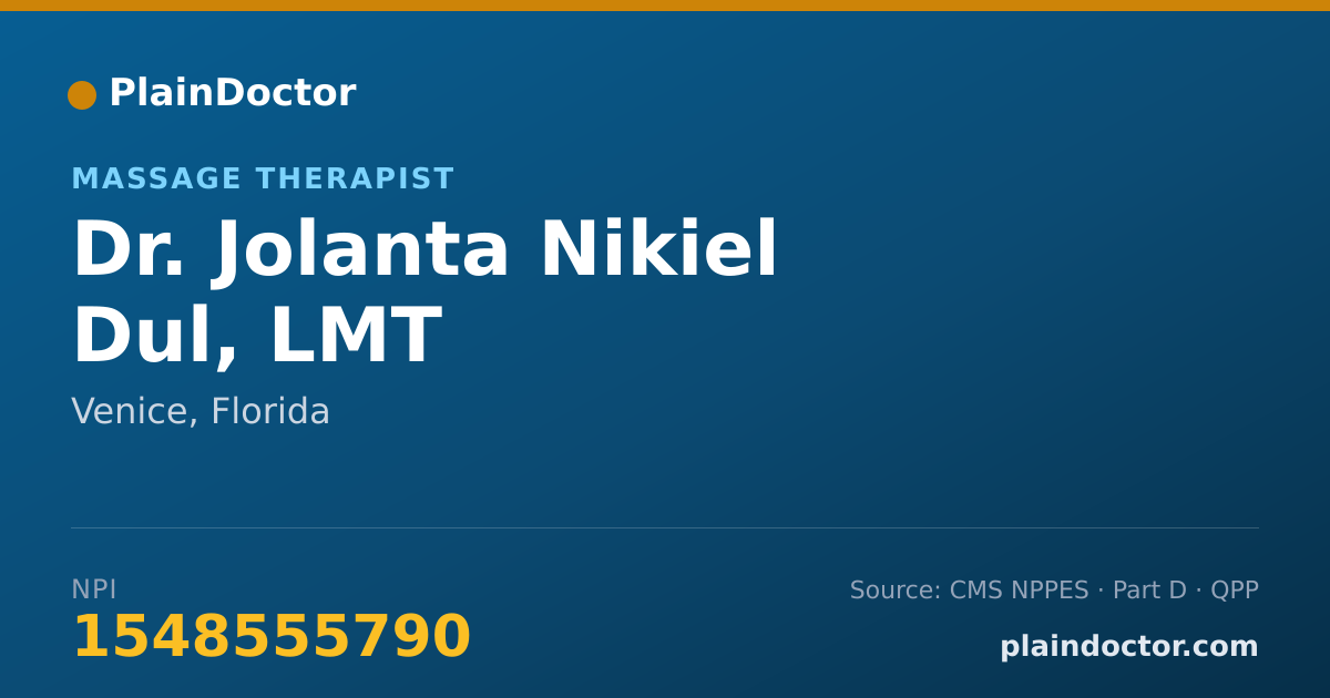 Shareable card for Jolanta Nikiel Dul, LMT - Massage Therapist, Venice, FL