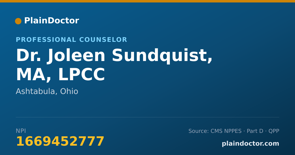 Shareable card for Joleen Sundquist, MA, LPCC - Professional Counselor, Ashtabula, OH