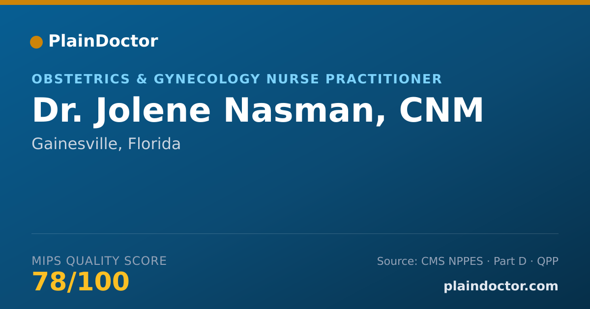 Shareable card for Jolene Nasman, CNM - Obstetrics & Gynecology Nurse Practitioner, Gainesville, FL