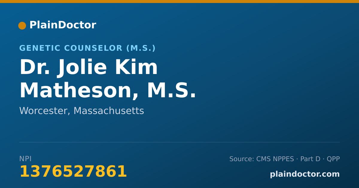Shareable card for Jolie Kim Matheson, M.S. - Genetic Counselor (M.S.), Worcester, MA