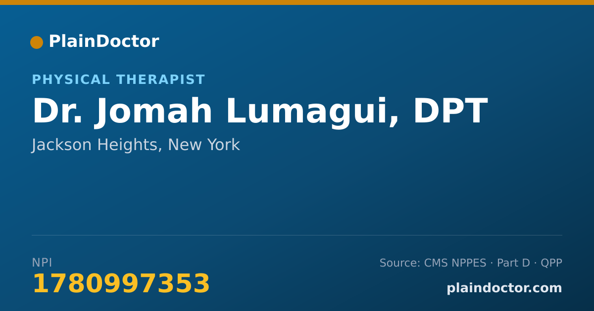 Shareable card for Jomah Lumagui, DPT - Physical Therapist, Jackson Heights, NY