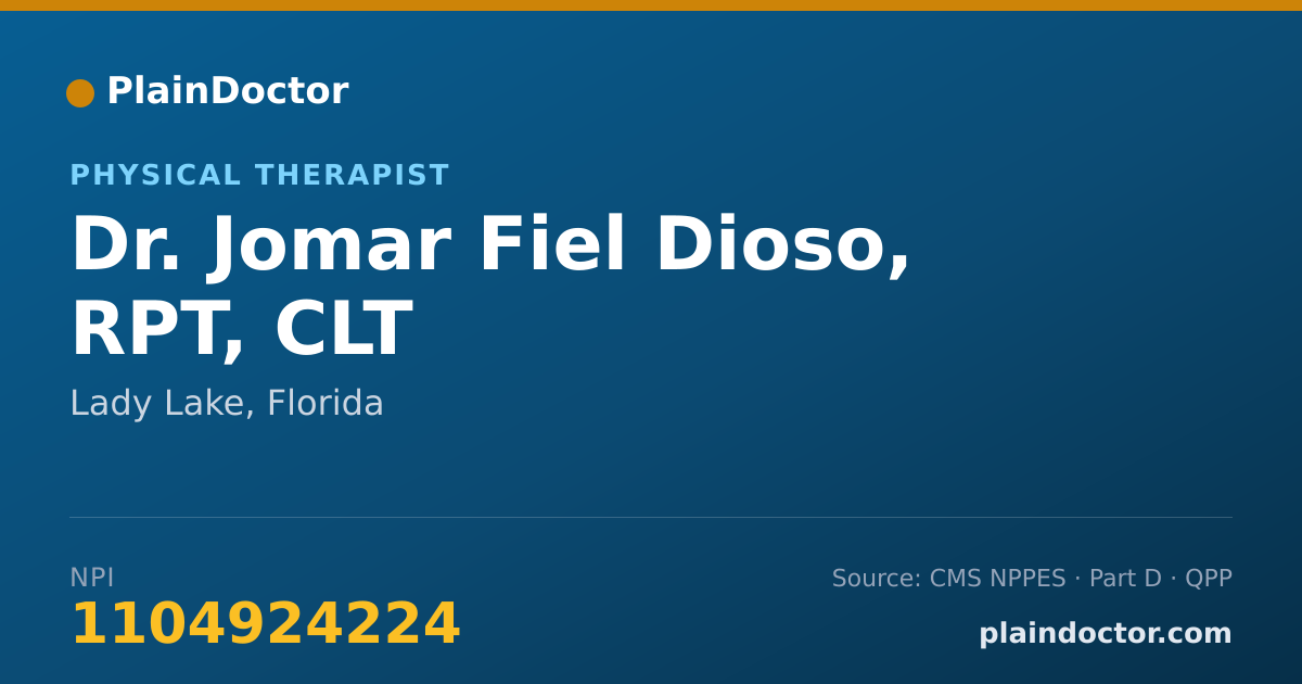 Shareable card for Jomar Fiel Dioso, RPT, CLT - Physical Therapist, Lady Lake, FL