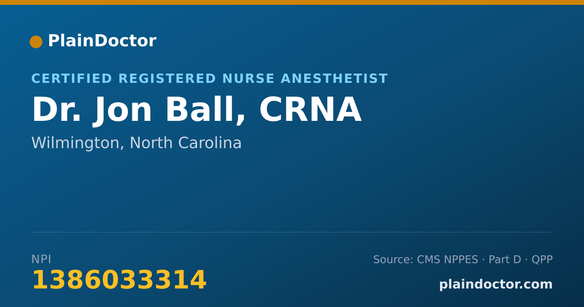 Shareable card for Jon Ball, CRNA - Certified Registered Nurse Anesthetist, Wilmington, NC