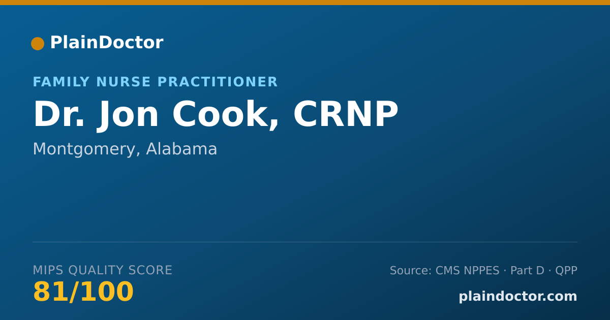 Shareable card for Jon Cook, CRNP - Family Nurse Practitioner, Montgomery, AL