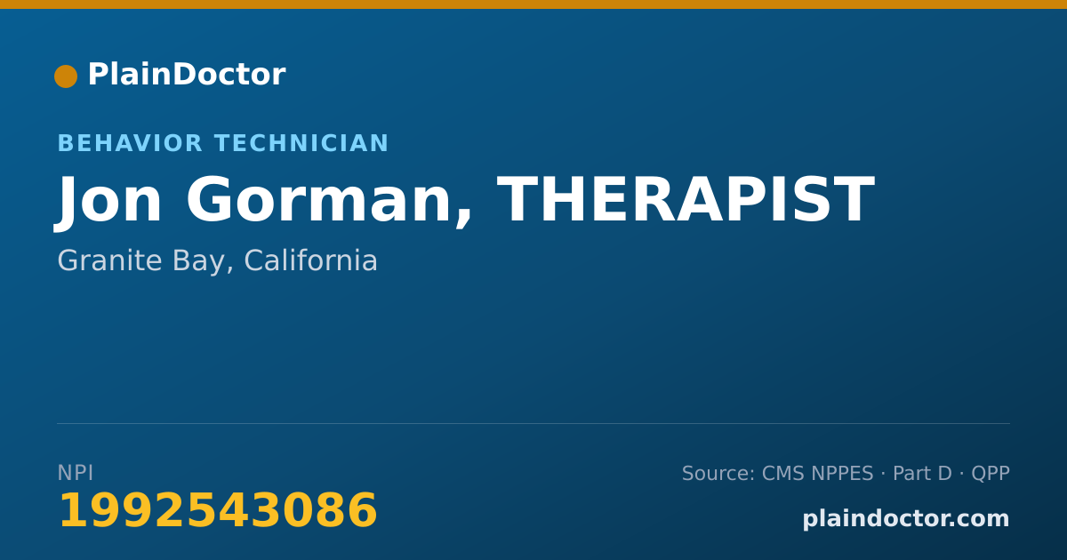 Shareable card for Jon Gorman, THERAPIST - Behavior Technician, Granite Bay, CA