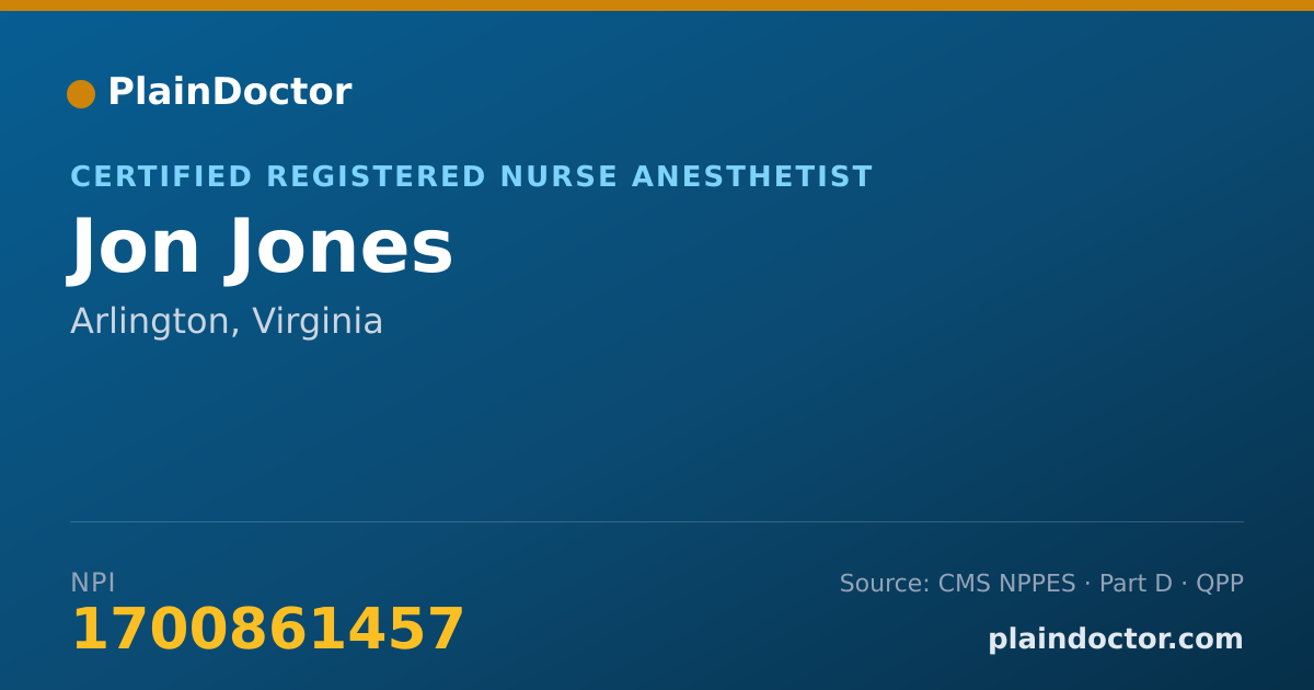 Shareable card for Jon Jones - Certified Registered Nurse Anesthetist, Arlington, VA