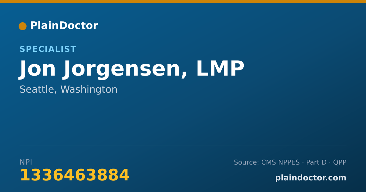 Shareable card for Jon Jorgensen, LMP - Specialist, Seattle, WA