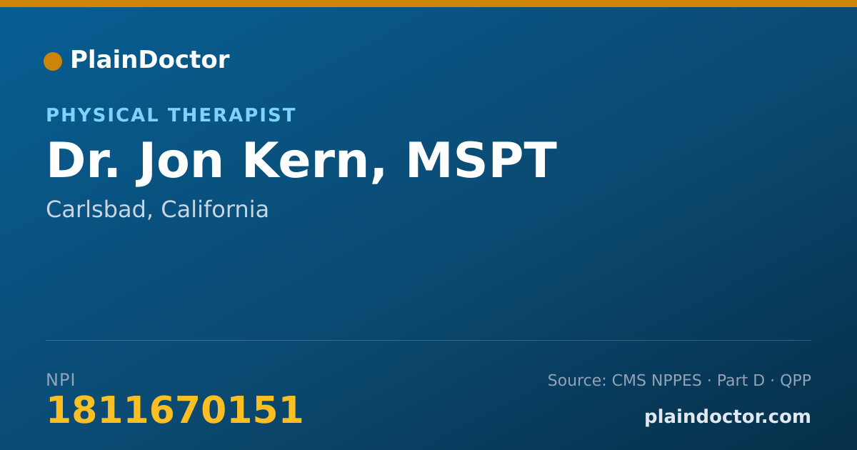 Shareable card for Jon Kern, MSPT - Physical Therapist, Carlsbad, CA
