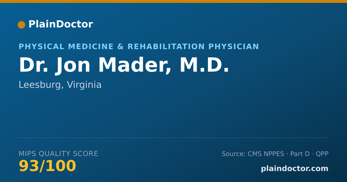 Shareable card for Jon Mader, M.D. - Physical Medicine & Rehabilitation Physician, Leesburg, VA