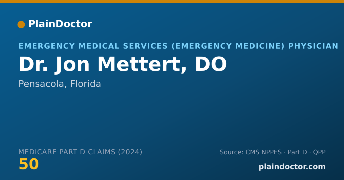Shareable card for Jon Mettert, DO - Emergency Medical Services (Emergency Medicine) Physician, Pensacola, FL