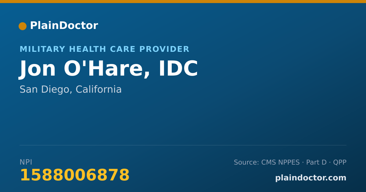 Shareable card for Jon O'Hare, IDC - Military Health Care Provider, San Diego, CA