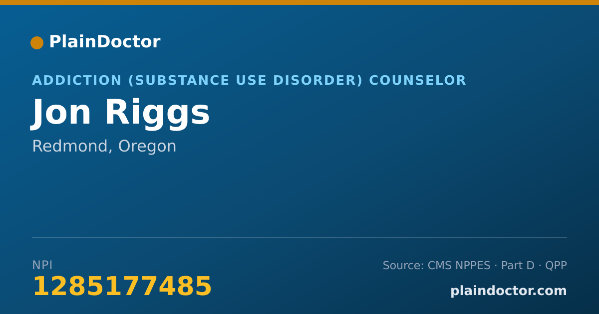 Shareable card for Jon Riggs - Addiction (Substance Use Disorder) Counselor, Redmond, OR