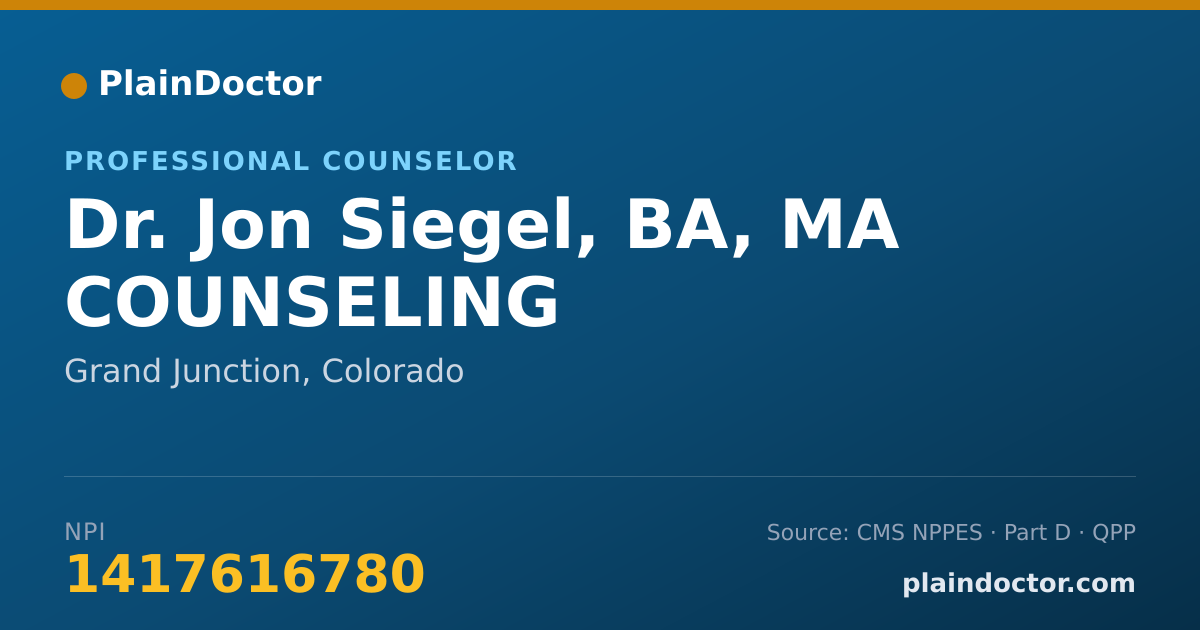 Shareable card for Jon Siegel, BA, MA COUNSELING - Professional Counselor, Grand Junction, CO