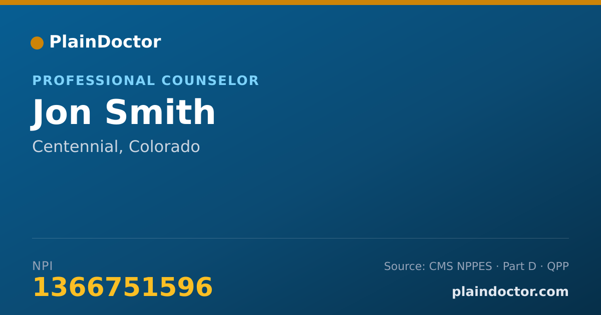 Shareable card for Jon Smith - Professional Counselor, Centennial, CO