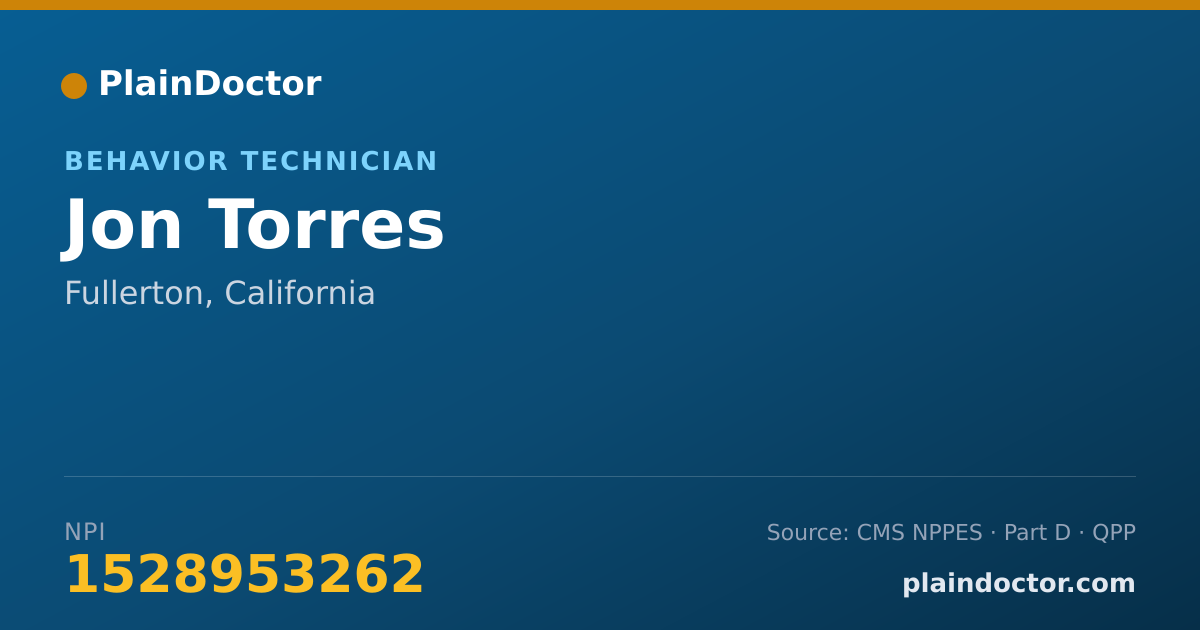Shareable card for Jon Torres - Behavior Technician, Fullerton, CA