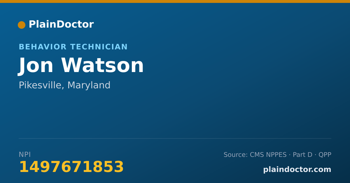 Shareable card for Jon Watson - Behavior Technician, Pikesville, MD