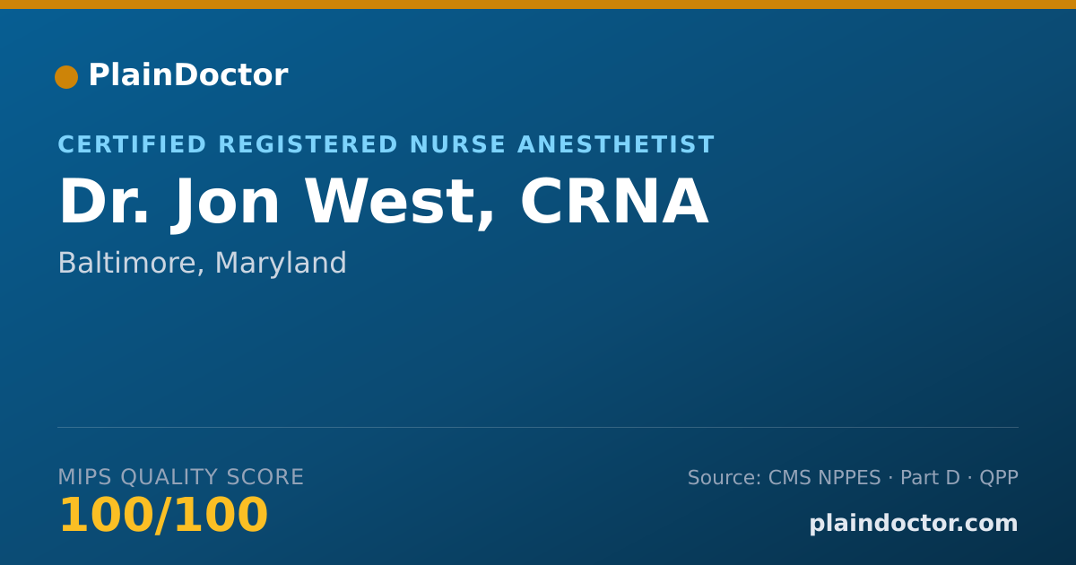 Shareable card for Jon West, CRNA - Certified Registered Nurse Anesthetist, Baltimore, MD