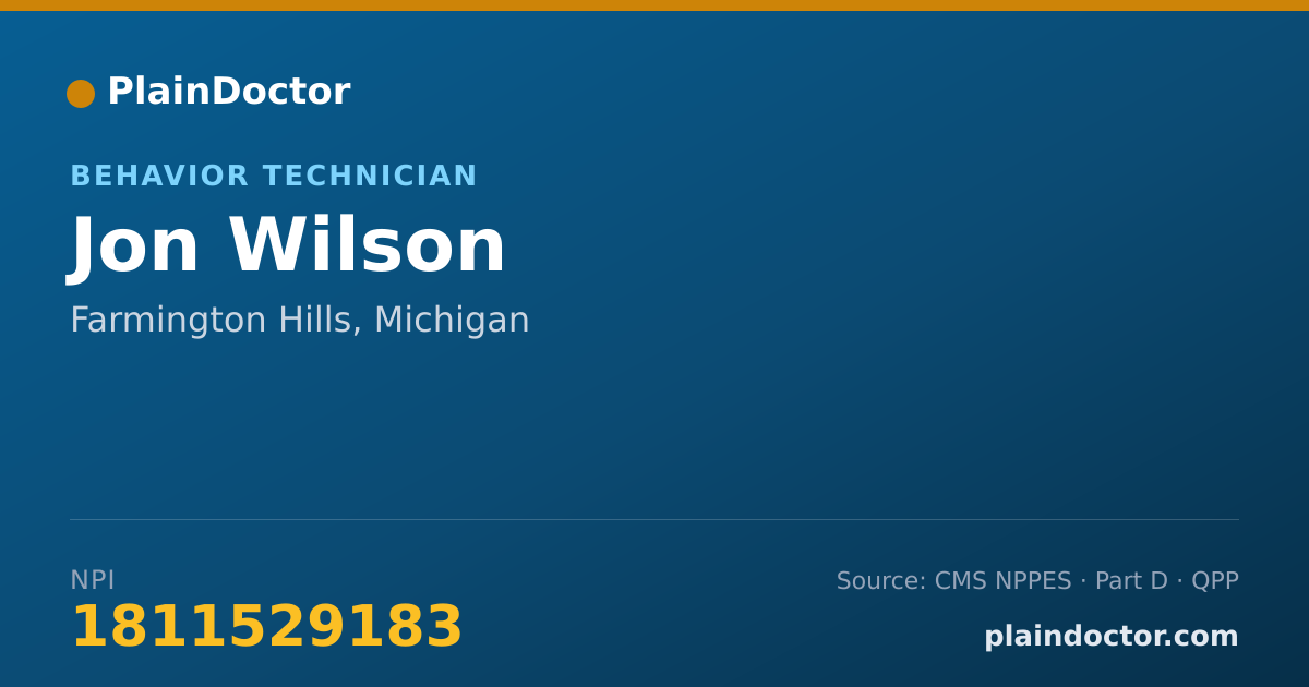 Shareable card for Jon Wilson - Behavior Technician, Farmington Hills, MI