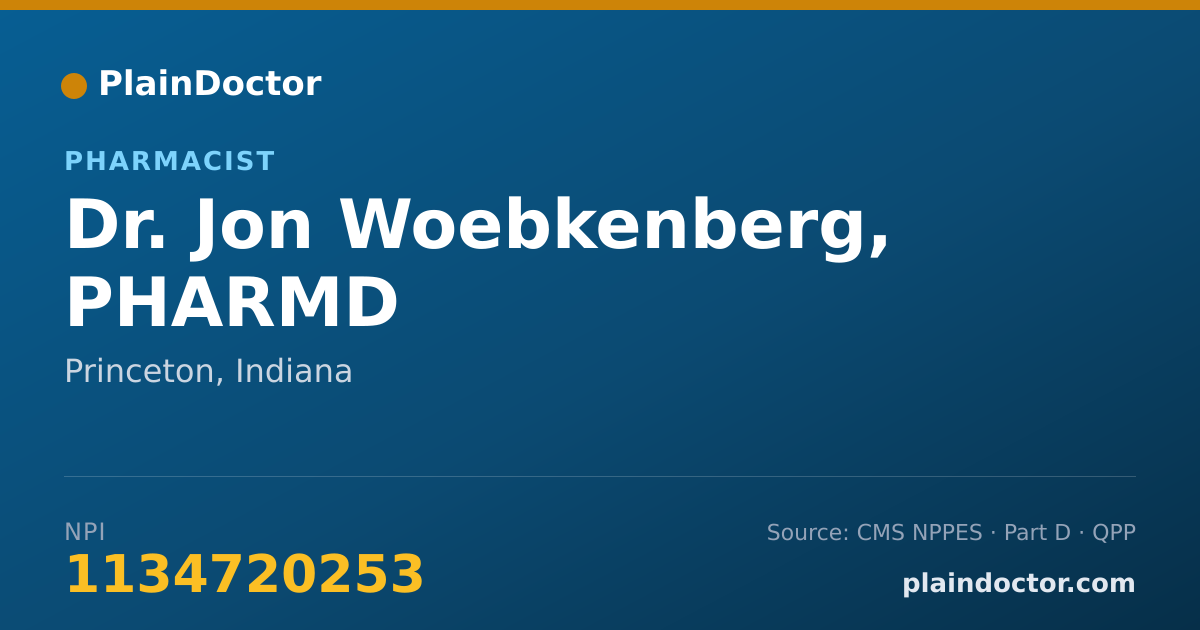 Shareable card for Jon Woebkenberg, PHARMD - Pharmacist, Princeton, IN