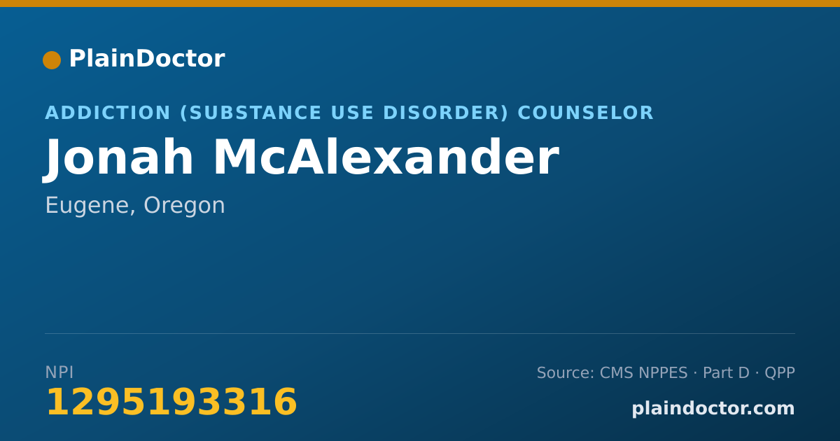 Shareable card for Jonah McAlexander - Addiction (Substance Use Disorder) Counselor, Eugene, OR