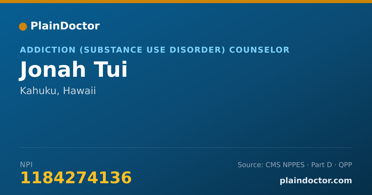 Shareable card for Jonah Tui - Addiction (Substance Use Disorder) Counselor, Kahuku, HI