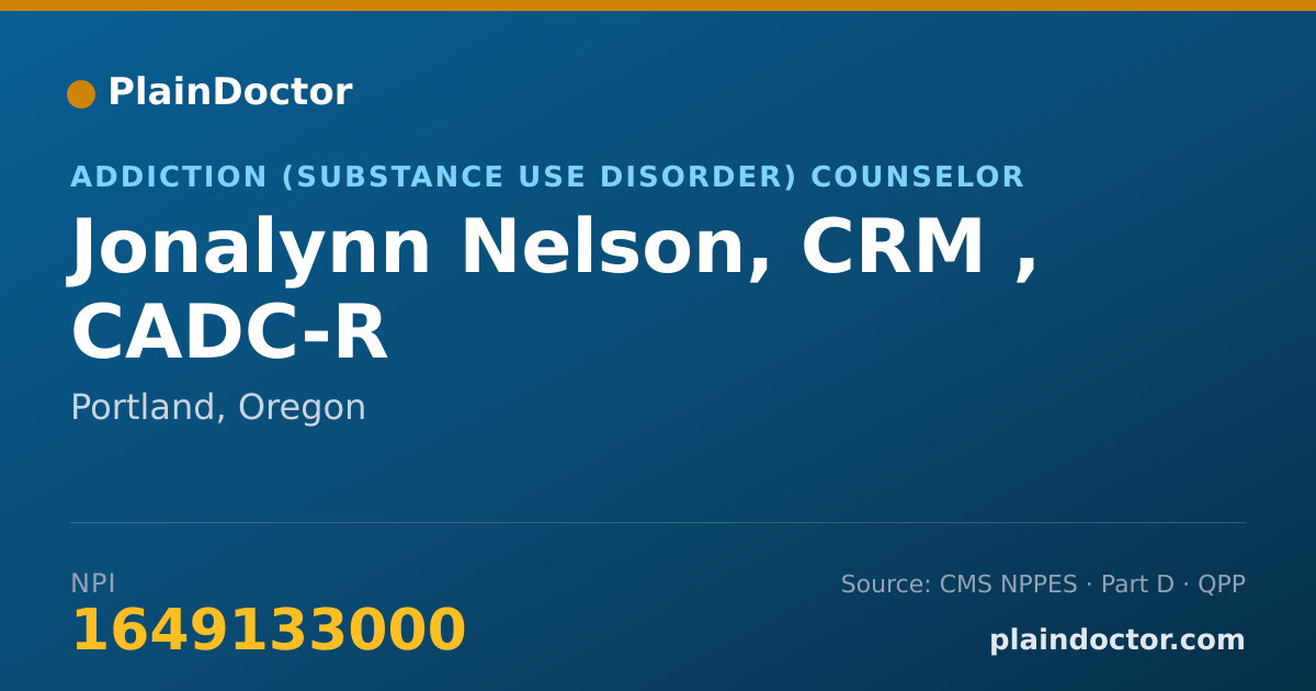 Shareable card for Jonalynn Nelson, CRM , CADC-R - Addiction (Substance Use Disorder) Counselor, Portland, OR